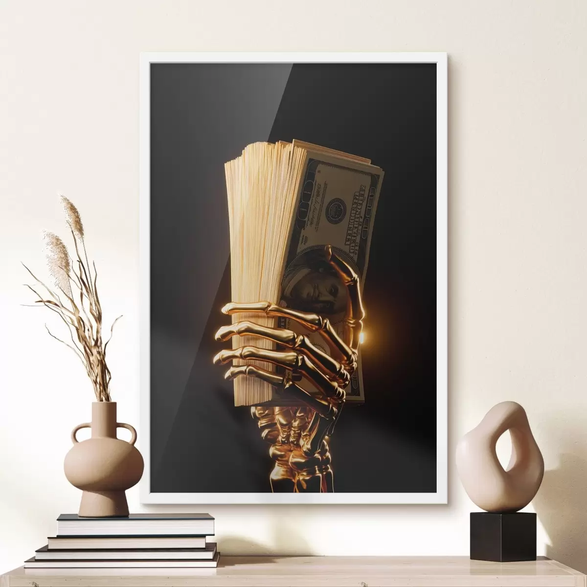 Plakat Metallist käsi, mis hoiab paberraha kimpu f49967
