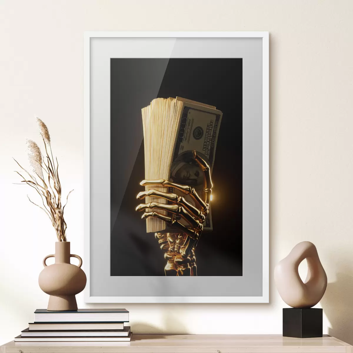 Plakat Metallist käsi, mis hoiab paberraha kimpu f49967