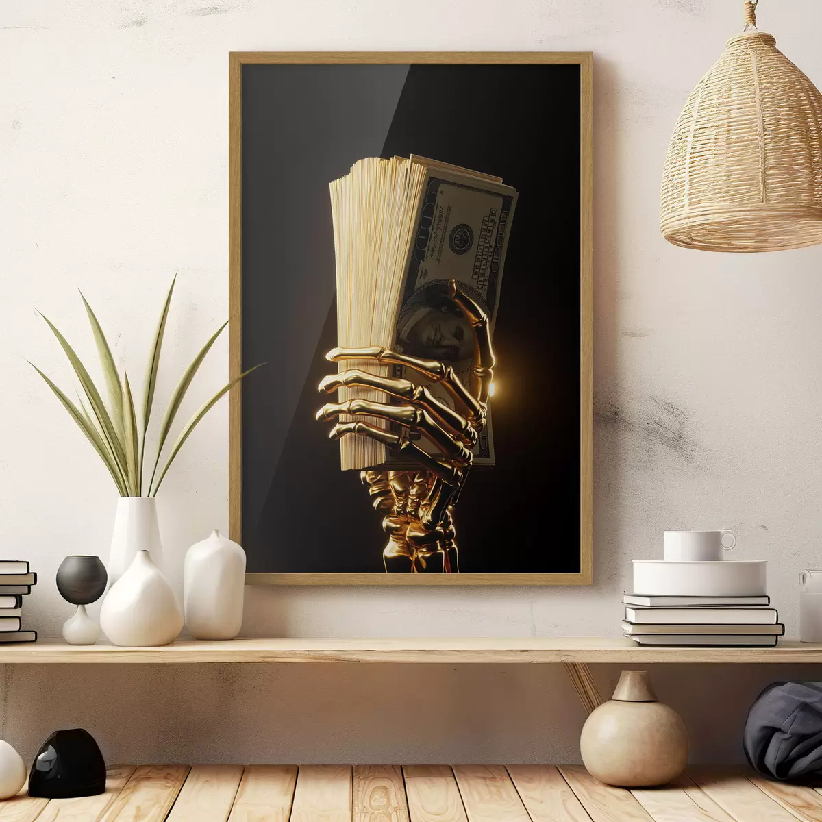 Plakat Metallist käsi, mis hoiab paberraha kimpu f49967