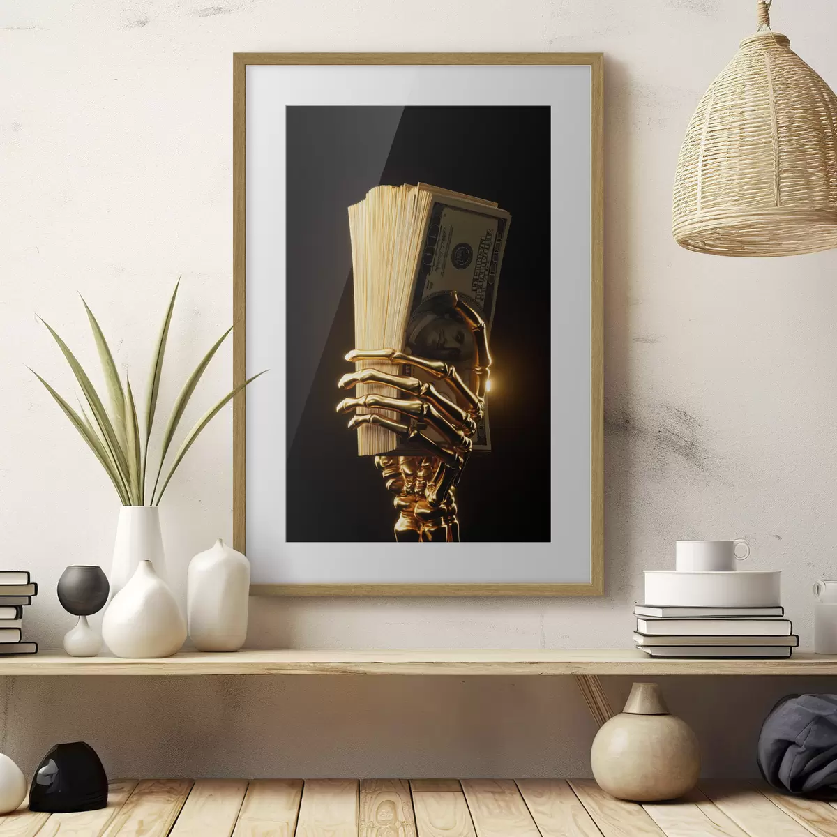 Plakat Metallist käsi, mis hoiab paberraha kimpu f49967