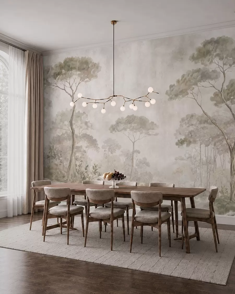 Fototapeedid Uduvõrk mets rahuliku vee ääres pehmetes looduslikes pastelltoonides w05817