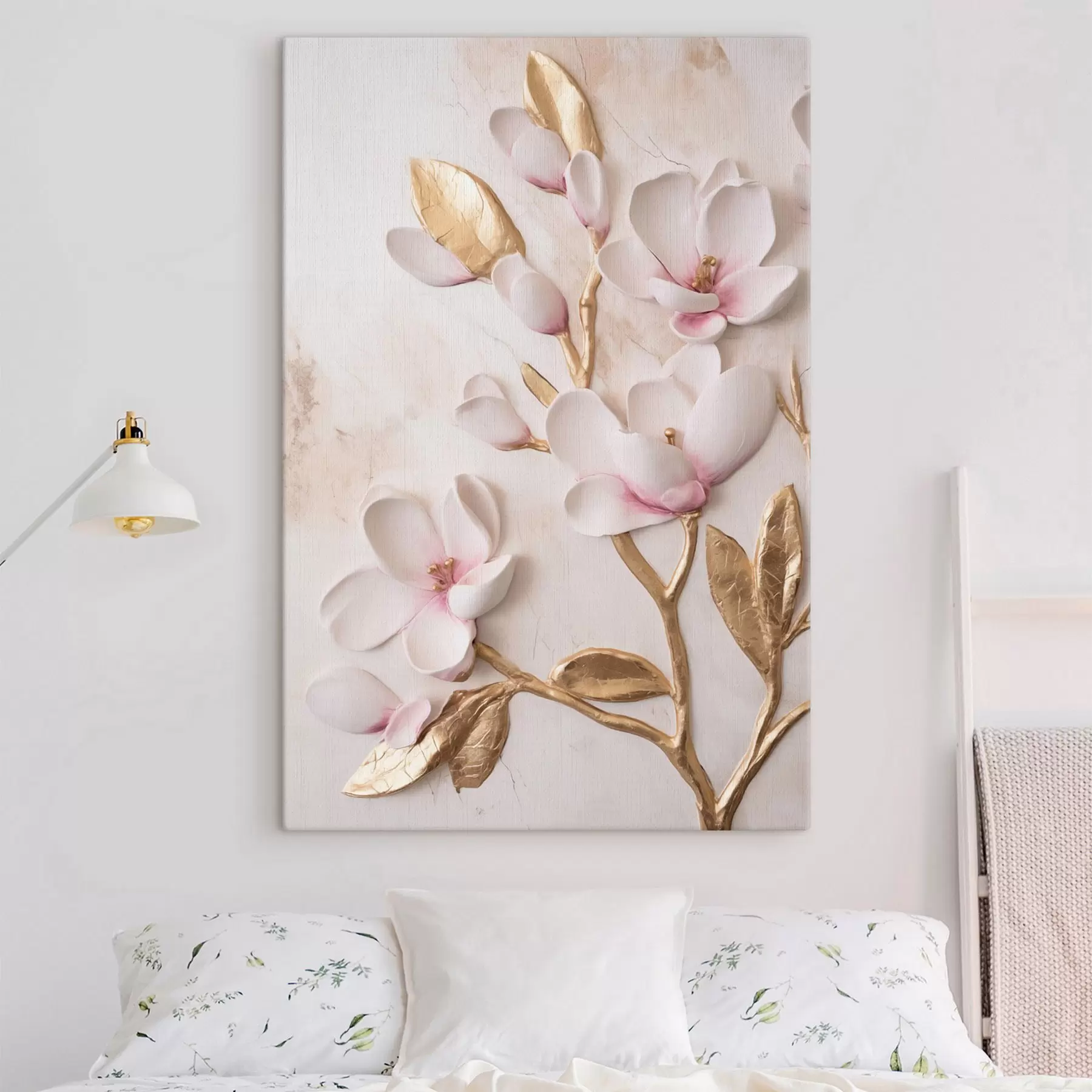 Pilt Tekstuuriga õrnad roosad magnoliaõied kollaste detailidega s50230