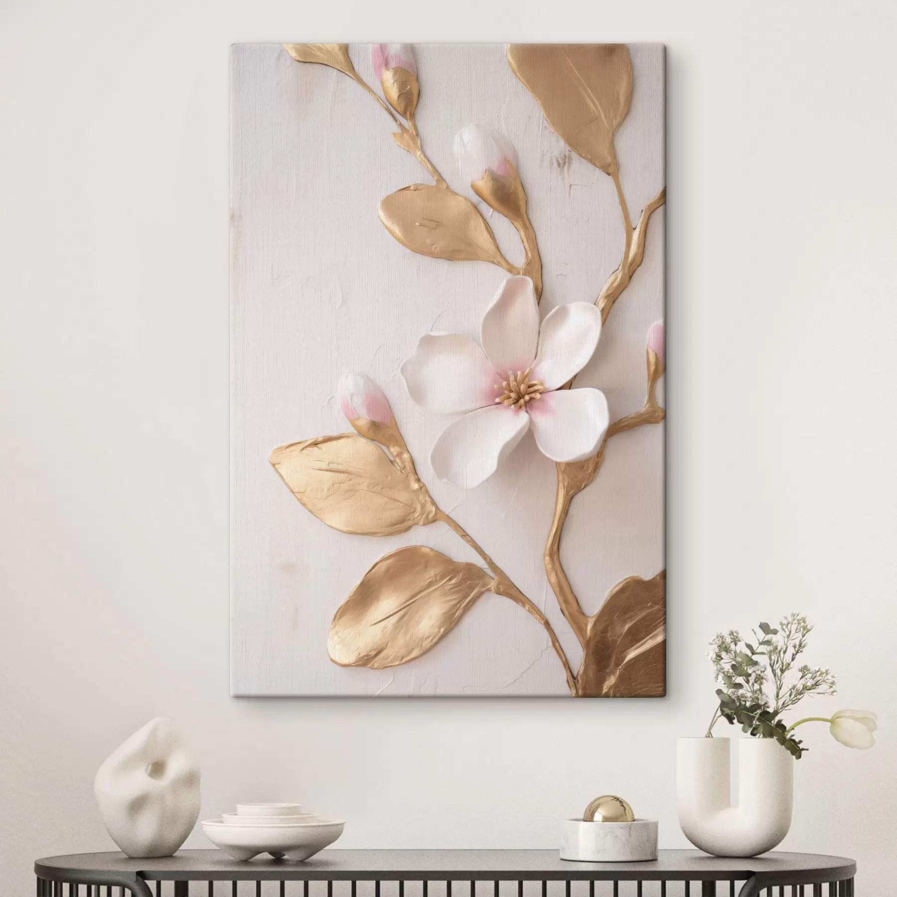 Pilt Tekstuuriga õrnad roosad magnoliaõied kollaste detailidega s50231