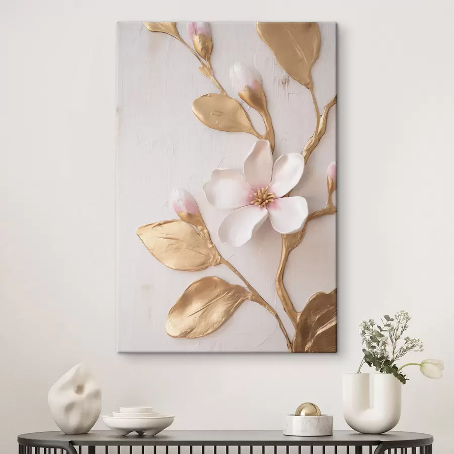 Pilt Tekstuuriga õrnad roosad magnoliaõied kollaste detailidega s50231