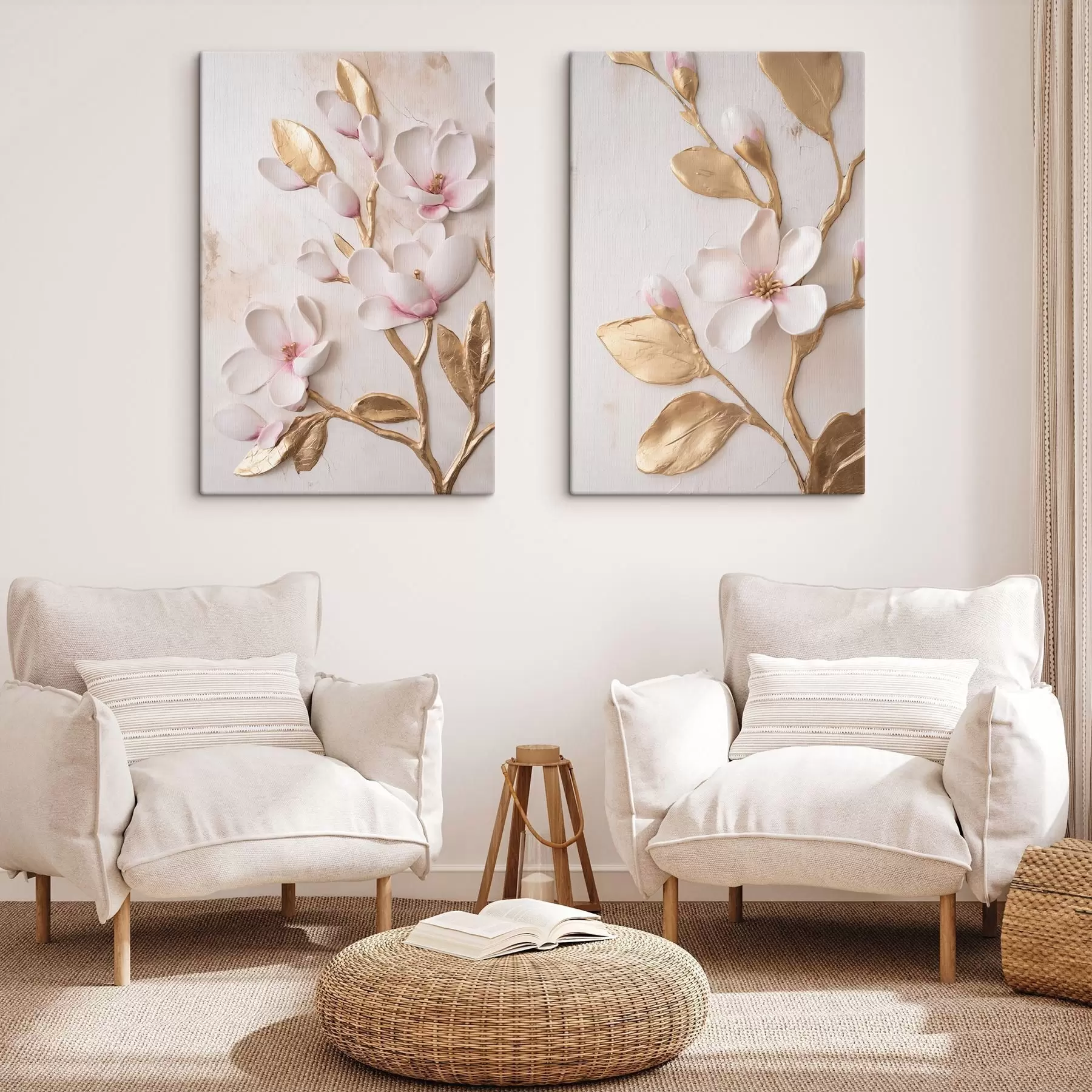Pilt Tekstuuriga õrnad roosad magnoliaõied kollaste detailidega m30848