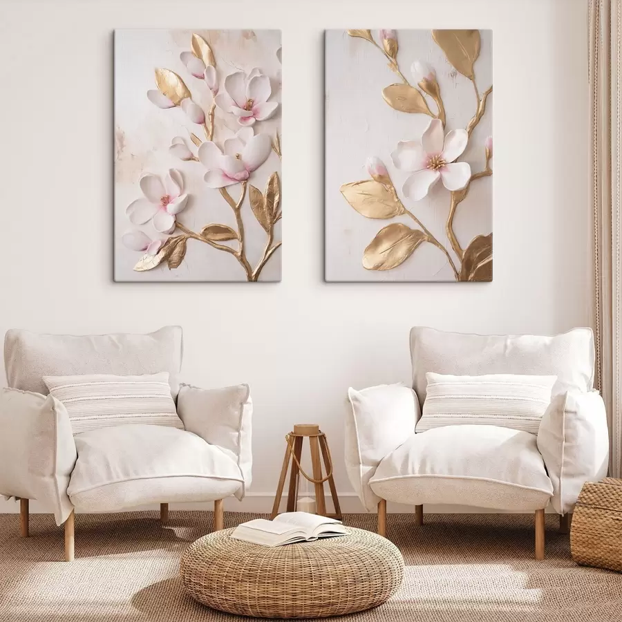 Pilt Tekstuuriga õrnad roosad magnoliaõied kollaste detailidega m30848