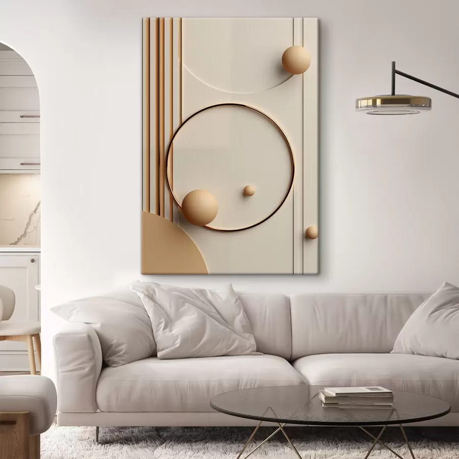 Pilt Abstraktne kaasaegne kunst, milles on kujutatud kera ja vertikaaljooned; minimalistlik kompositsioon s50636