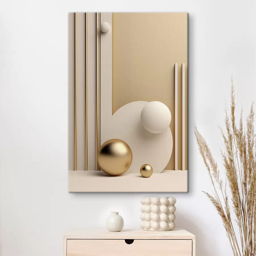 Pilt Abstraktne kaasaegne kunst, milles on kujutatud kera ja vertikaaljooned; minimalistlik kompositsioon s50637
