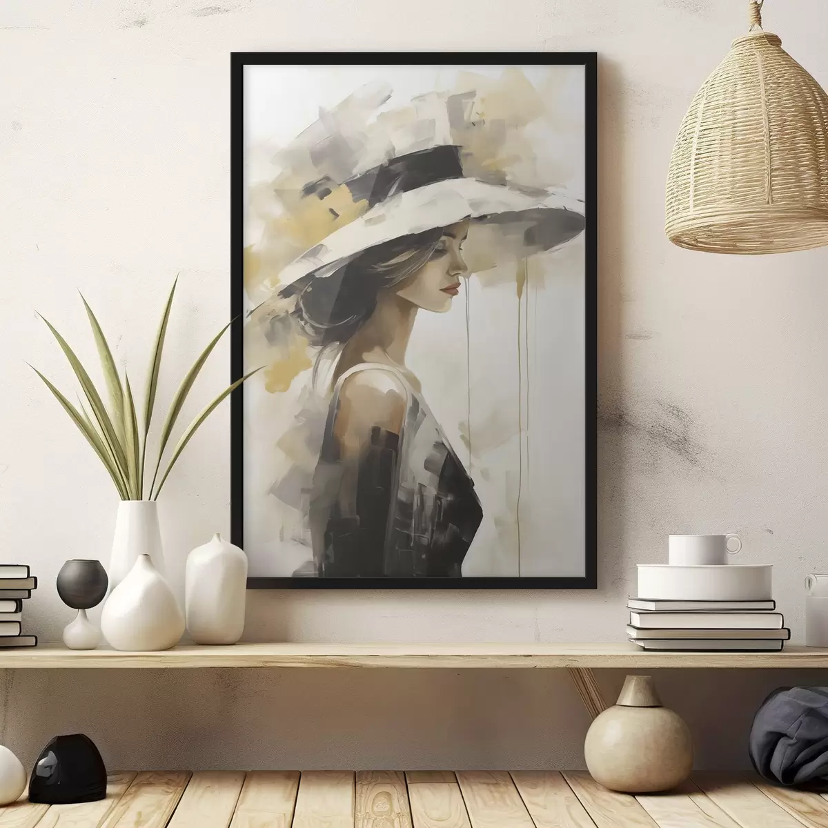 Plakat Mütsiga noor naine, maali imitatsioon f50846