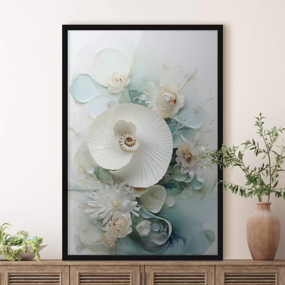 Plakat Valge veeliilia smaragdrohelises vees f50742