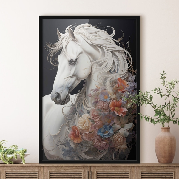 Plakatite Lumivalge hobune tulise karvaga, Plakatid Loomad, f50762bk : Uwalls