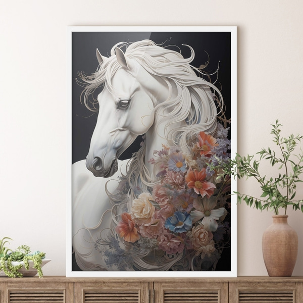 Plakatite Lumivalge hobune tulise karvaga, Plakatid Loomad, f50762wh : Uwalls