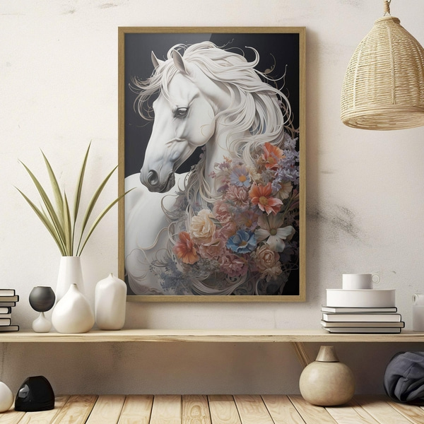 Plakatite Lumivalge hobune tulise karvaga, Plakatid Loomad, f50762wo : Uwalls