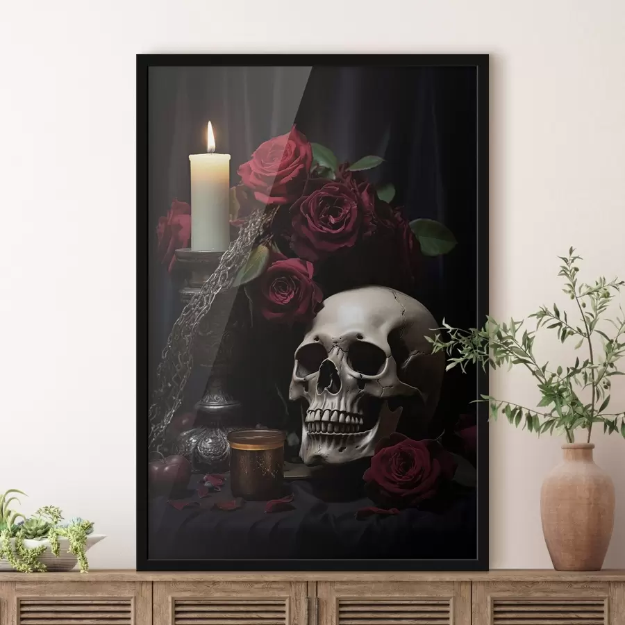 Fototapeedid Gooti natüürmort küünla ja koljuga f50908