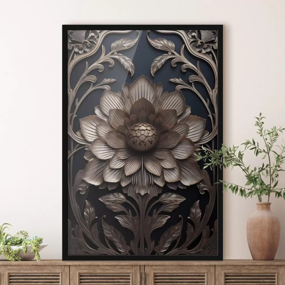 Plakat Käsitsi nikerdatud monogramm 3D-lilliga f50919