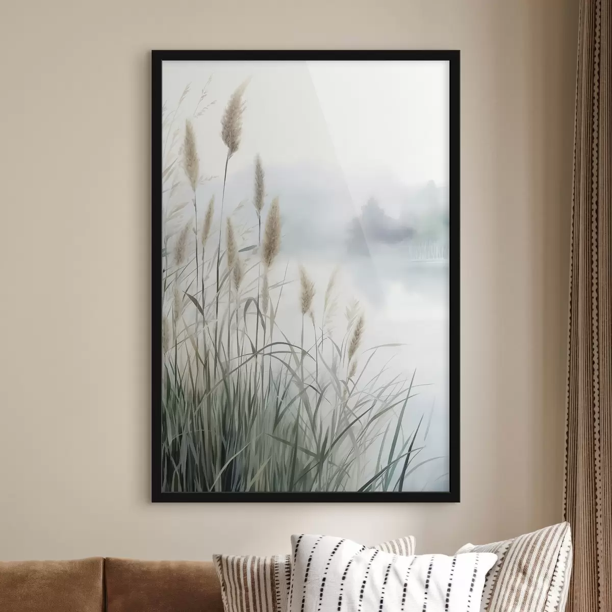 Plakat Kõrge, sulgjas pampasrohi, udune tekstuuriga maastik f50964