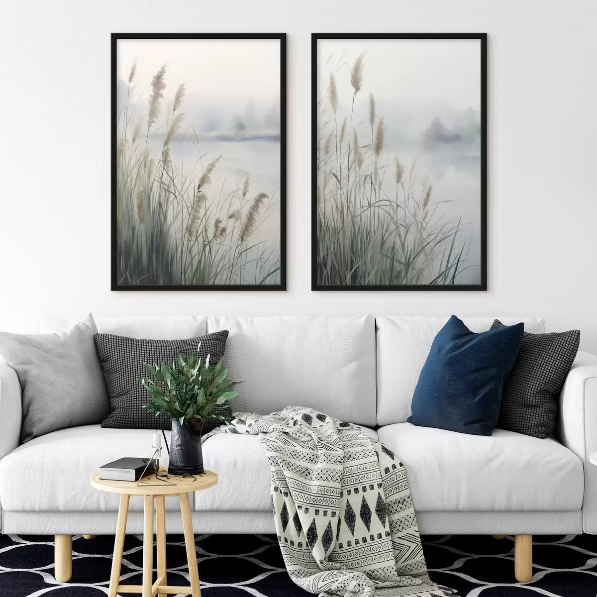 Plakat Kõrge, sulgjas pampasrohi, udune tekstuuriga maastik d31048