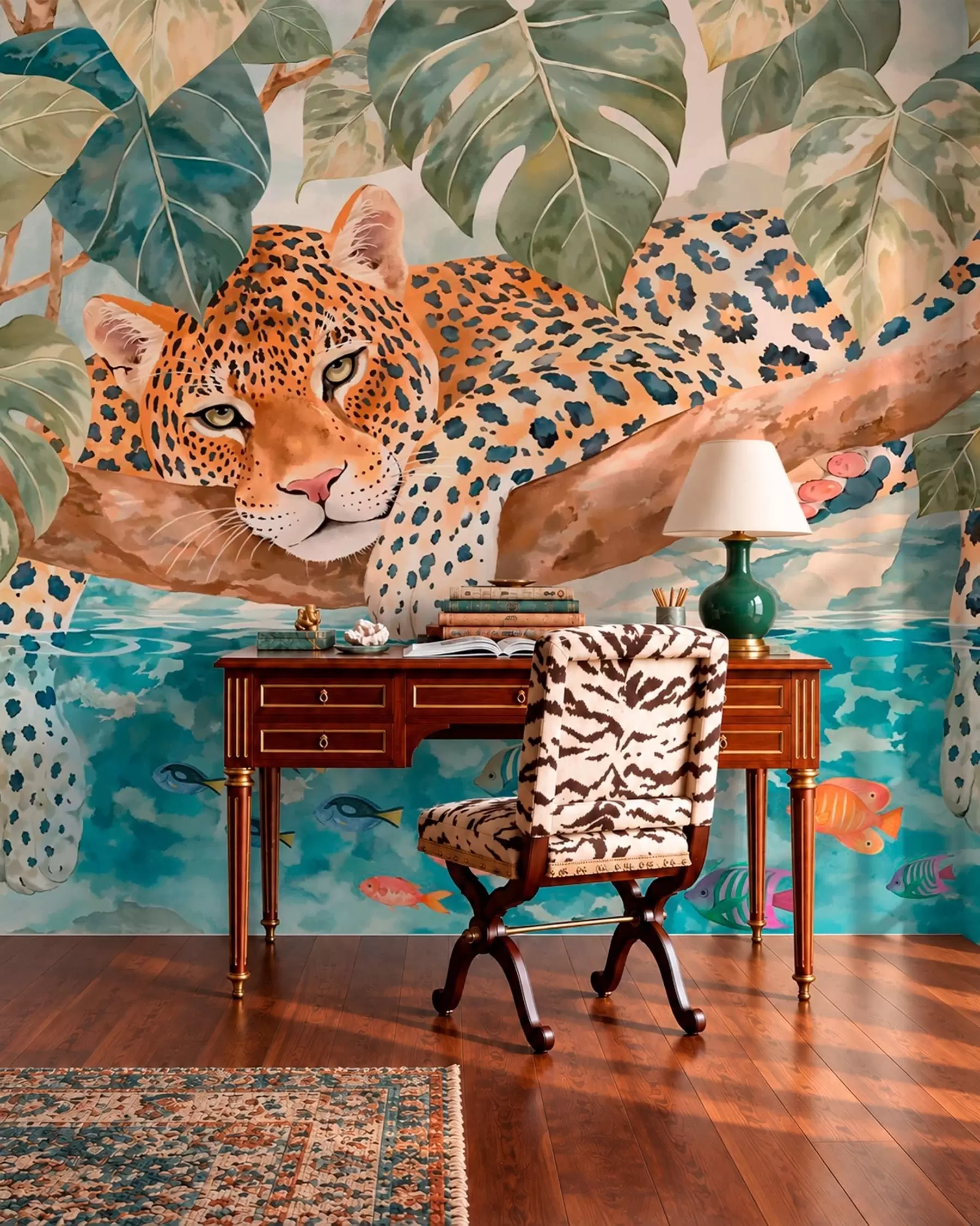 Fototapeedid Leopard sinise vee kohal w05954