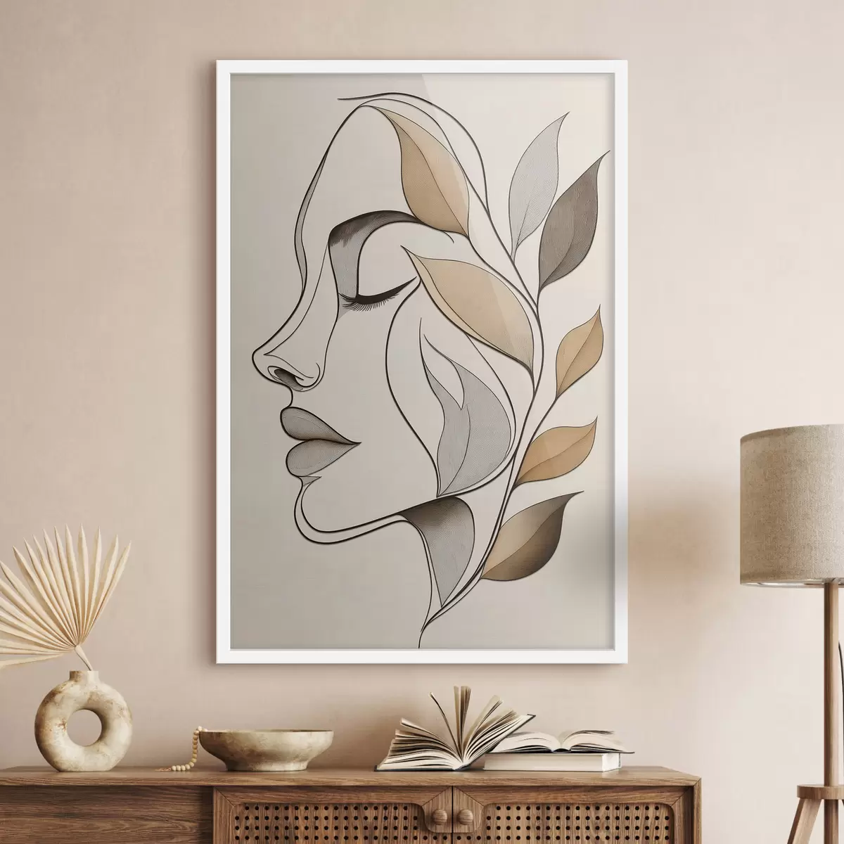 Plakat Naise profiil lehtedega f50998