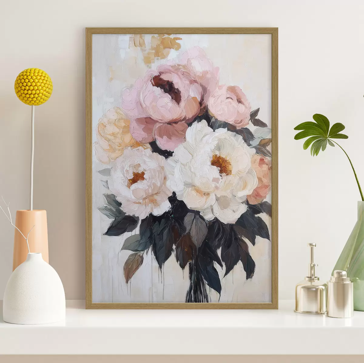 Plakat Roosa ja valge pioonide kimp f51008