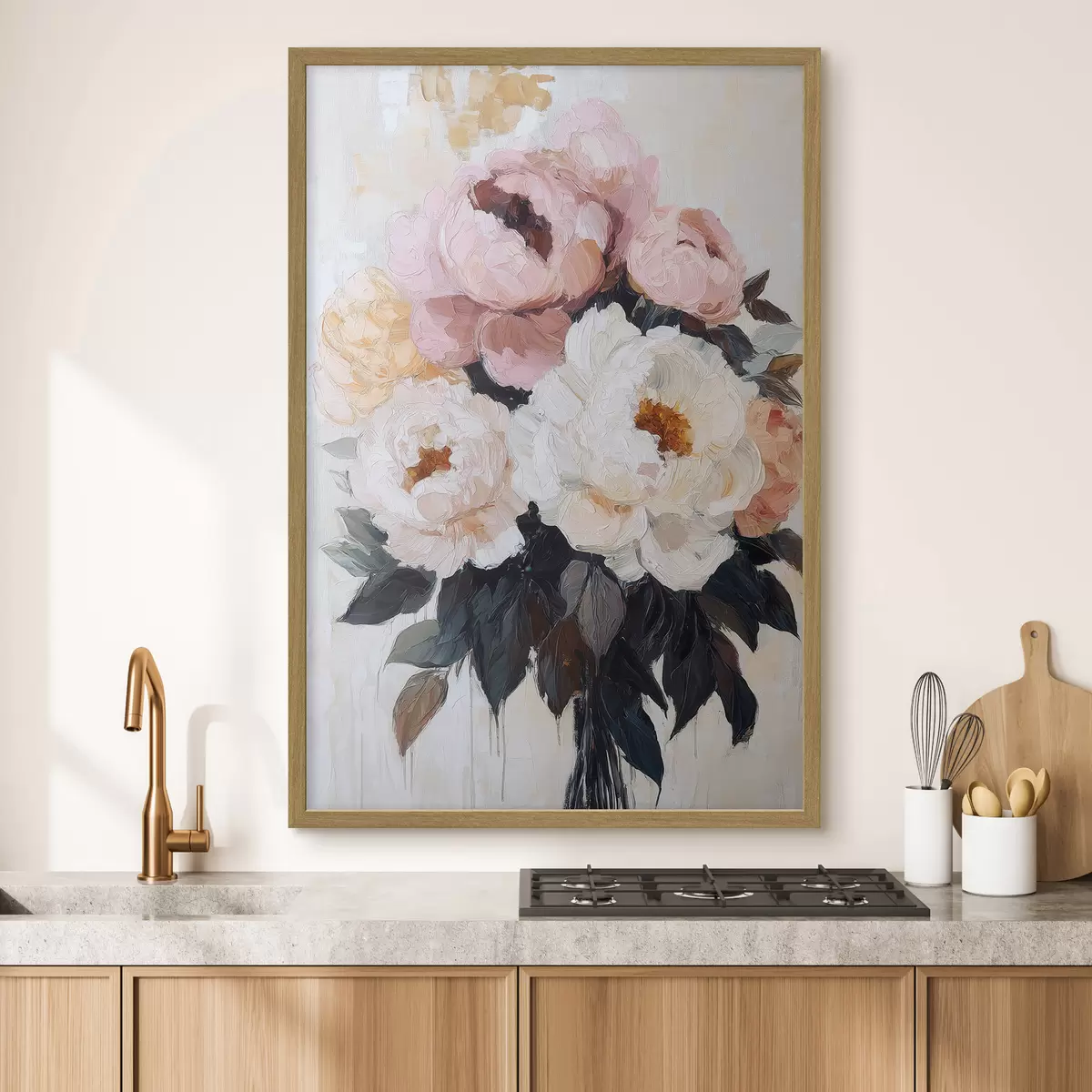Plakat Roosa ja valge pioonide kimp f51008