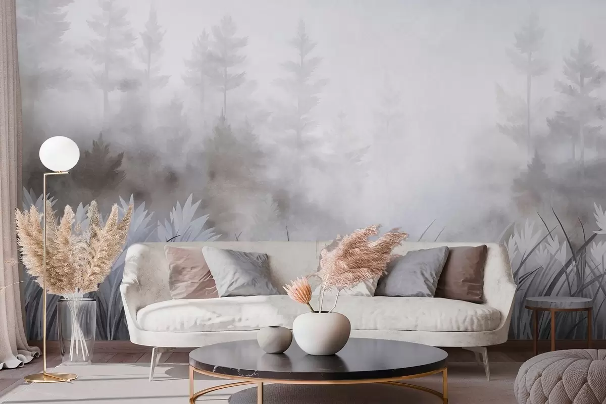 Fototapeedid Maastik, millel on kõrge looduslik rohi ja männimets, minimalistlik tekstuurne stiil w10082v1