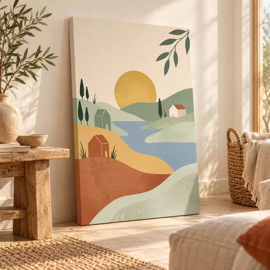 Fototapeedid Rahulik maastik loojuva päikese taustal s50729