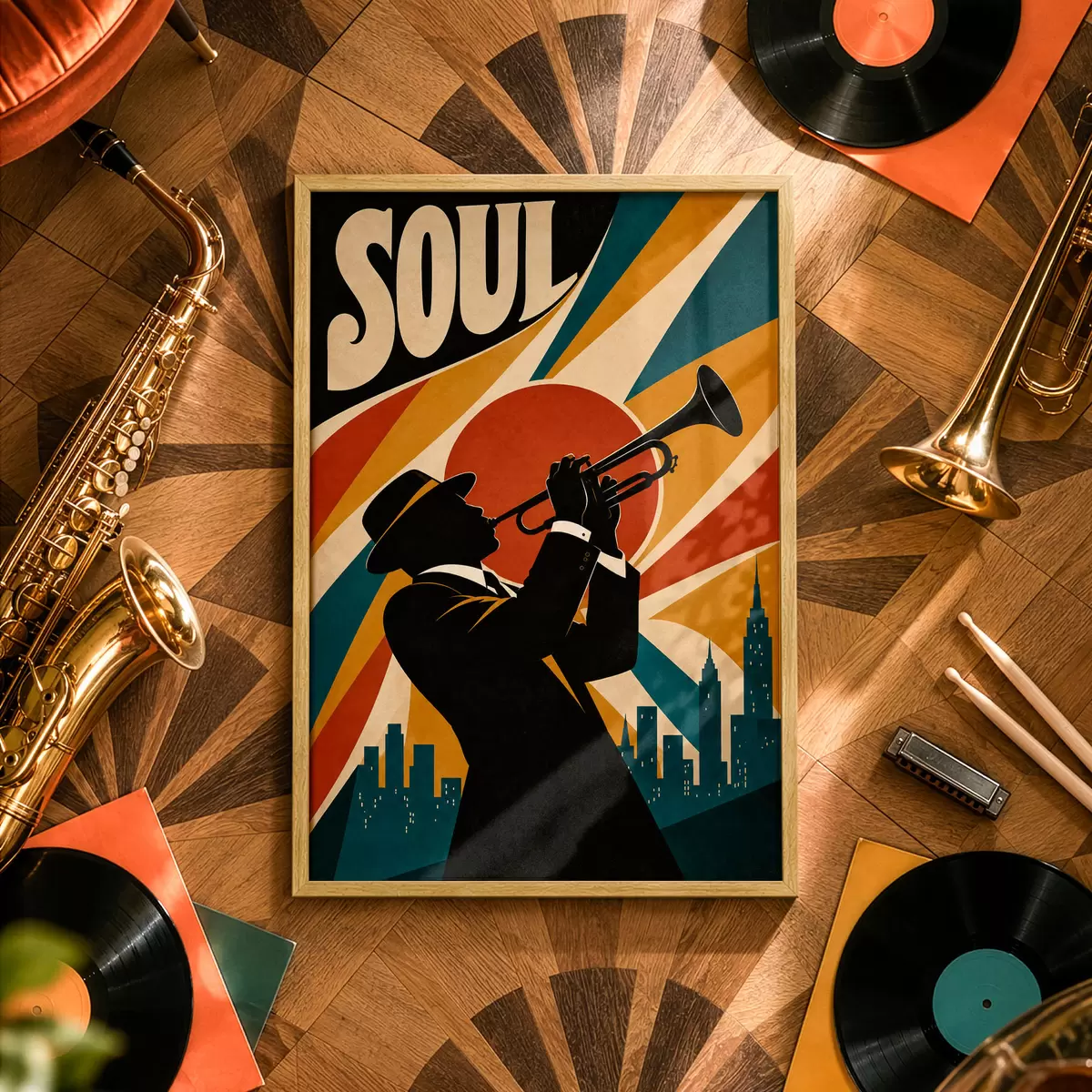 Plakat Jazz kajab üle linna silueti f50925
