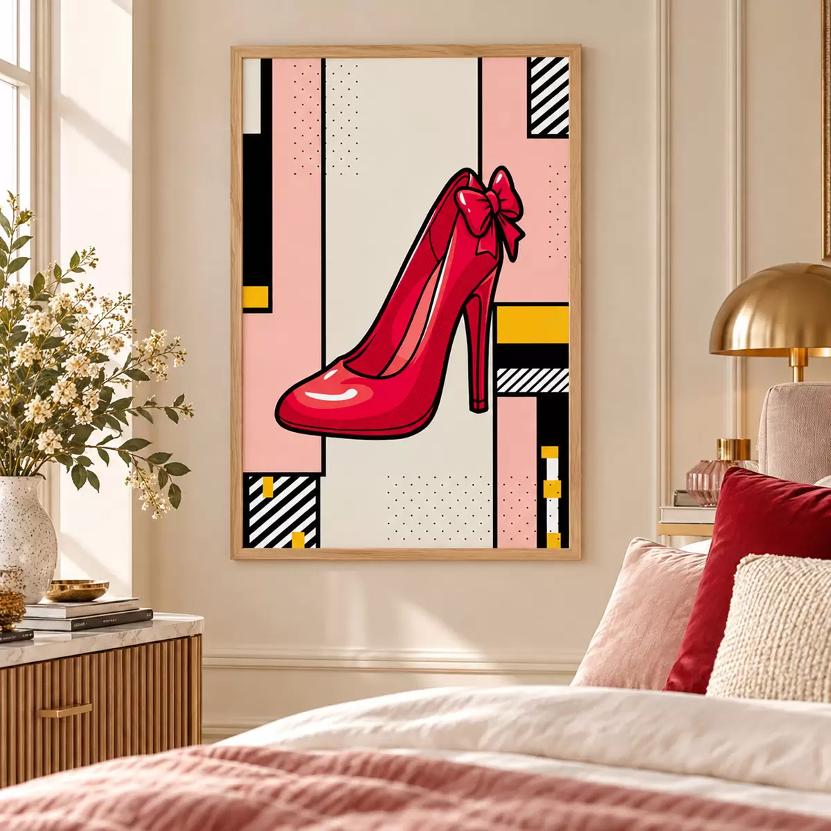 Plakat Šikk punane konts mängulise taustaga f50785