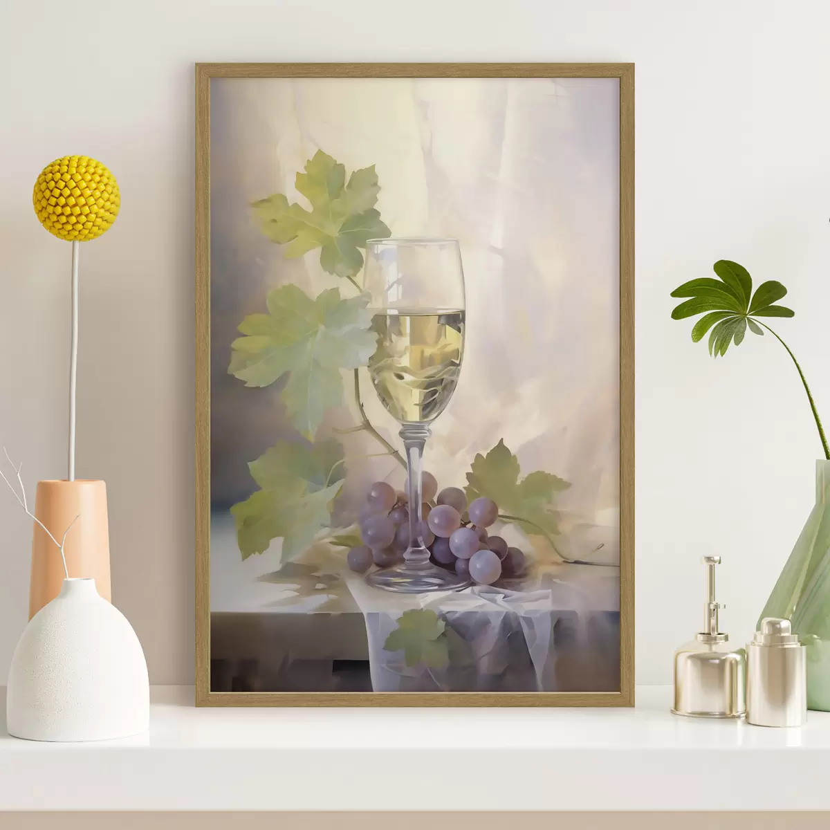 Plakat Klaas veini ja viinamarjad, maali imitatsioon f51123