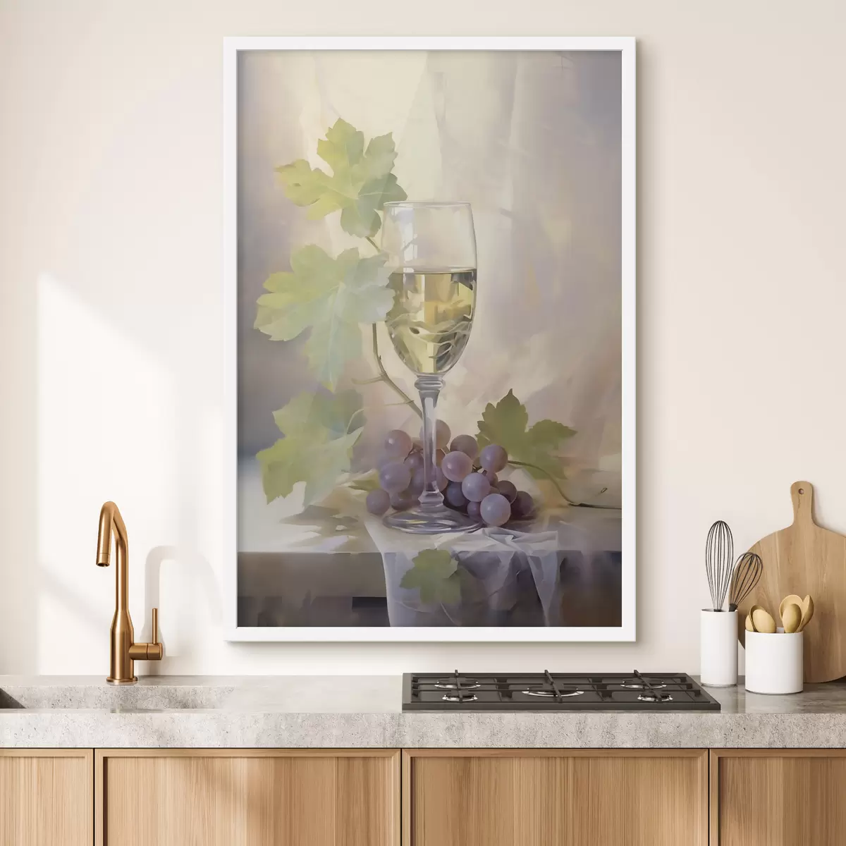 Plakat Klaas veini ja viinamarjad, maali imitatsioon f51123