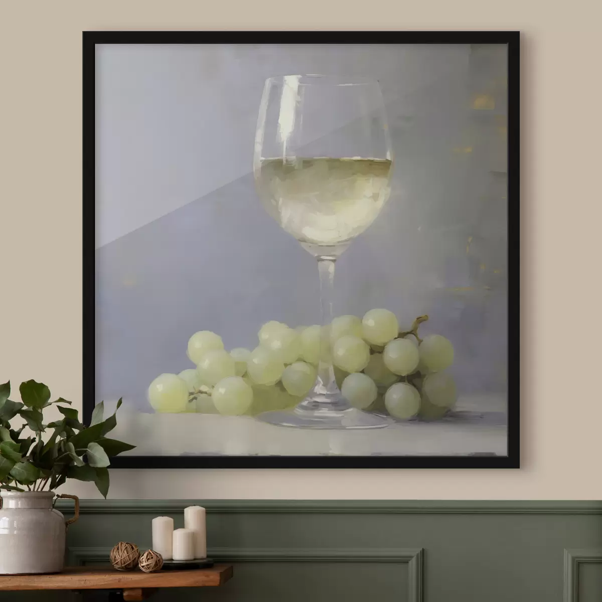 Plakat Klaas veini ja viinamarjad, maali imitatsioon f51136