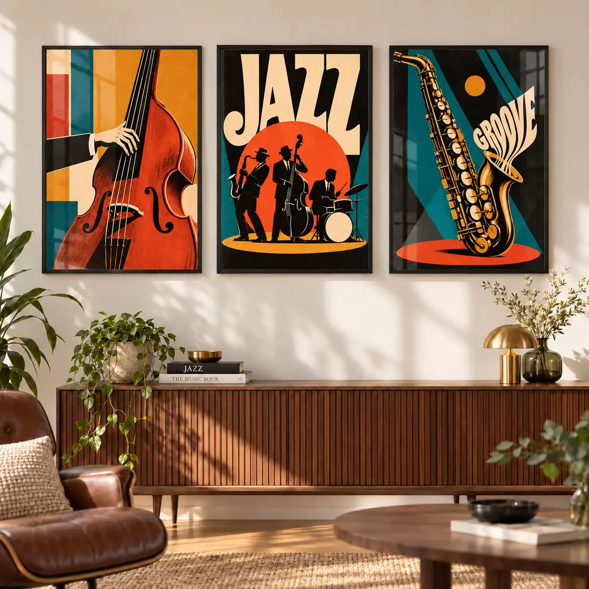 Plakat Retro-muusikateemad erksates värvides d31115