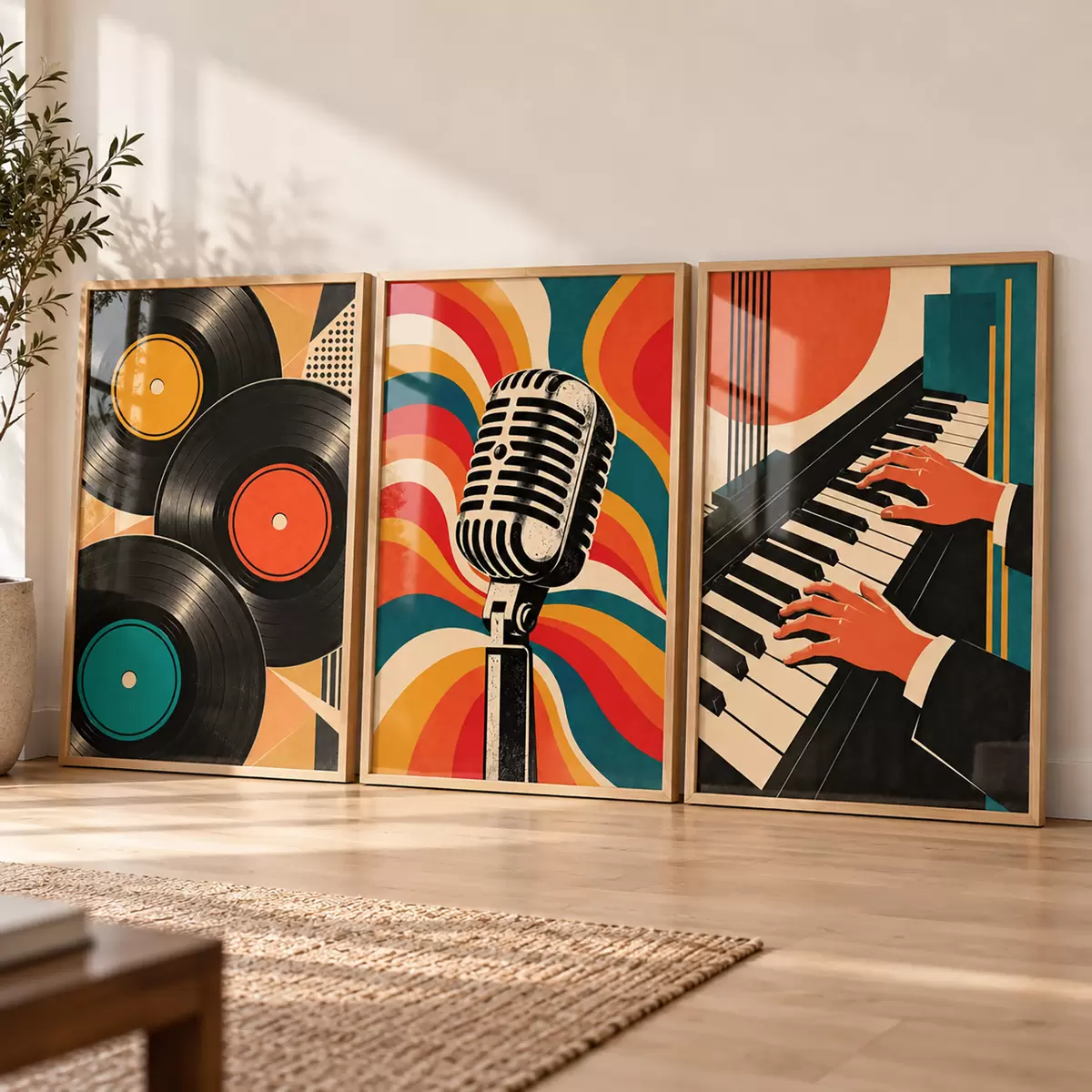 Plakat Retro-muusikateemad erksates värvides d31115