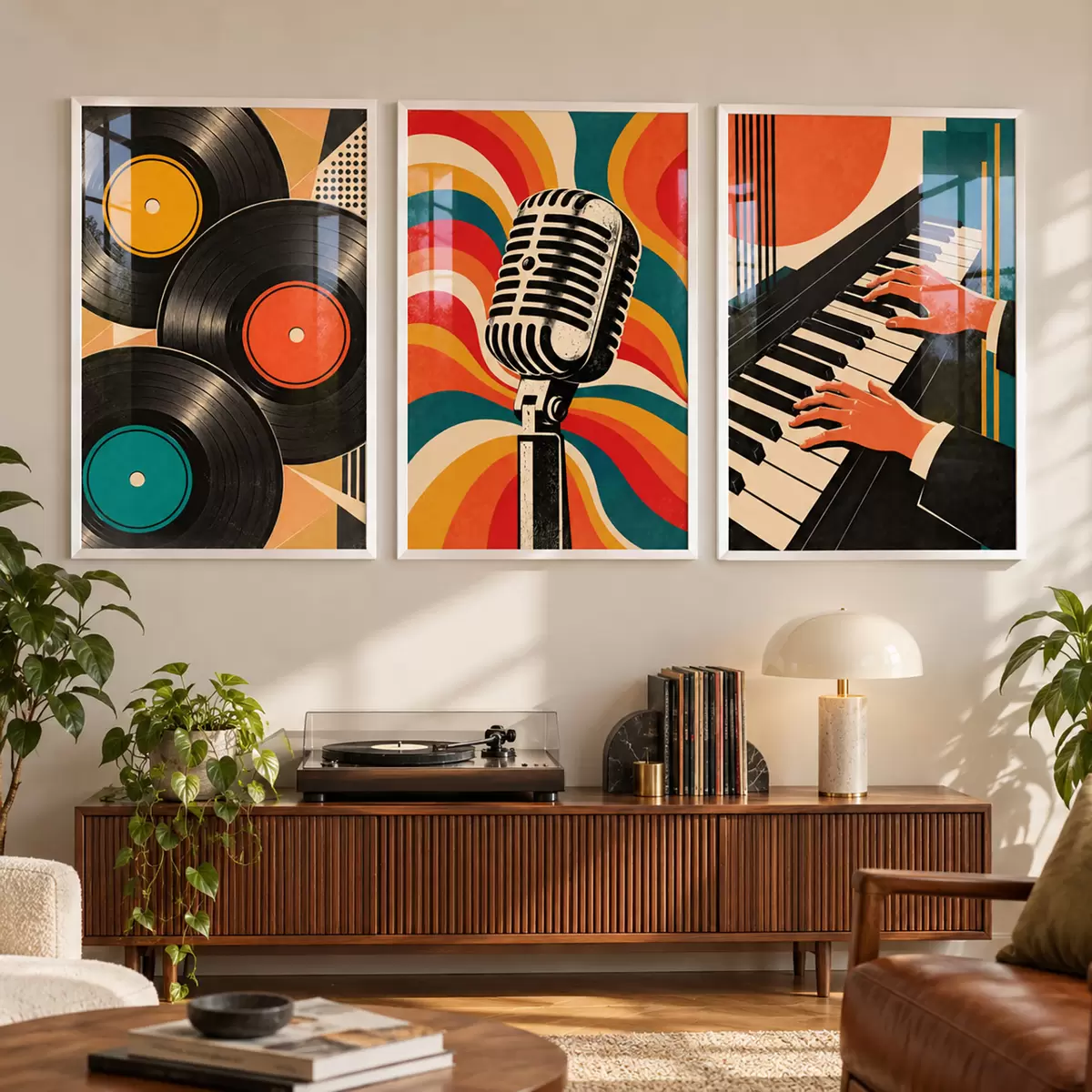 Plakat Retro-muusikateemad erksates värvides d31115