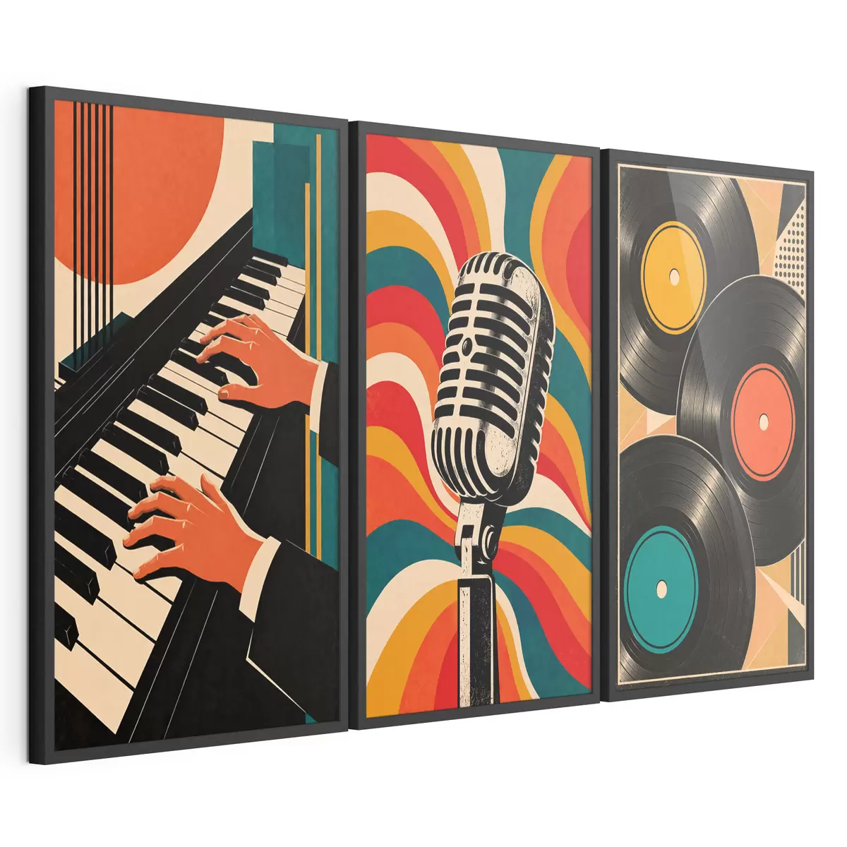 Plakat Retro-muusikateemad erksates värvides d31115