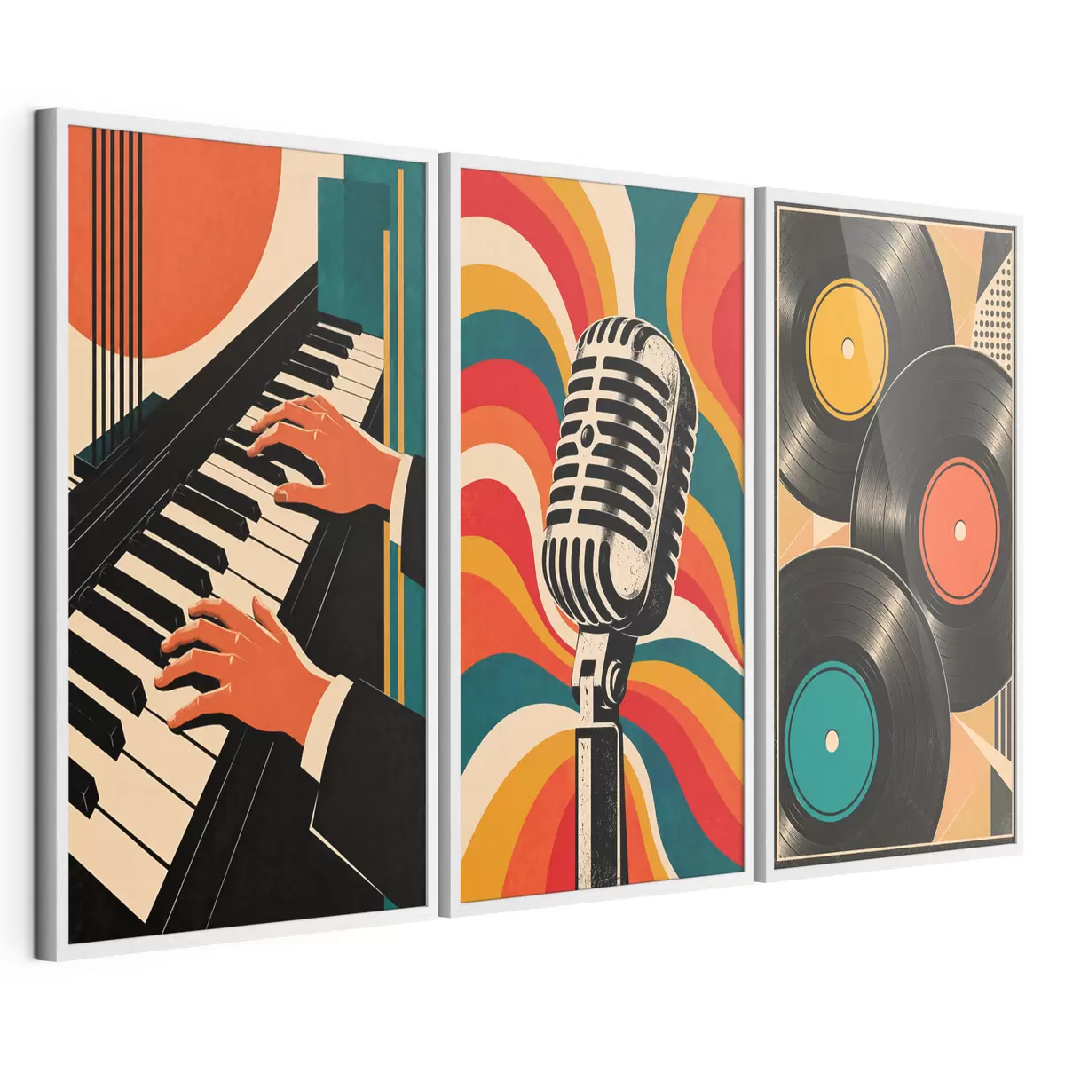 Plakat Retro-muusikateemad erksates värvides d31115