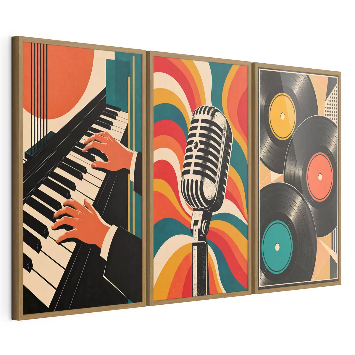 Plakat Retro-muusikateemad erksates värvides d31115