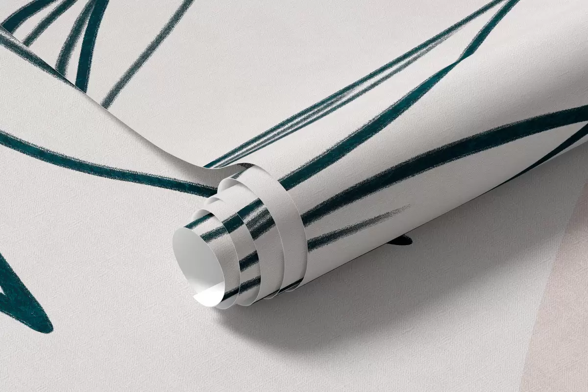Fototapeedid Minimalistlik joonistus troopilistest lehtedest ja lehtedest, pastelltoonides ringikujulised kujundid w10111