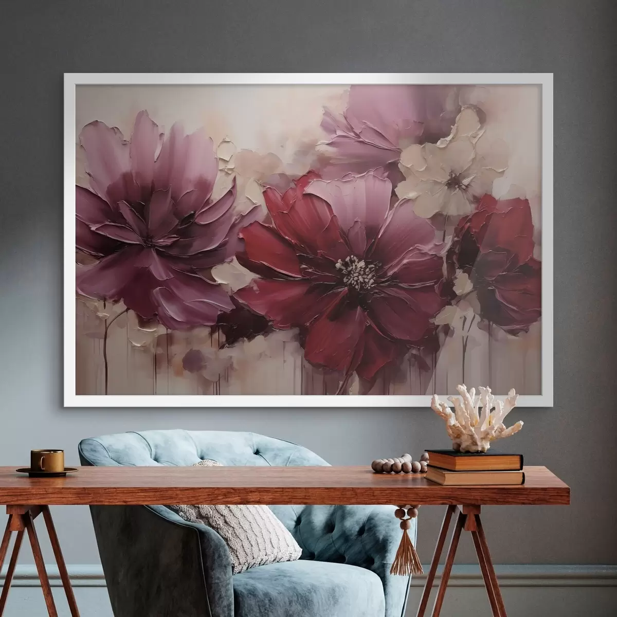 Plakat Lopsakad burgundia ja puudritooni daaliad f51086