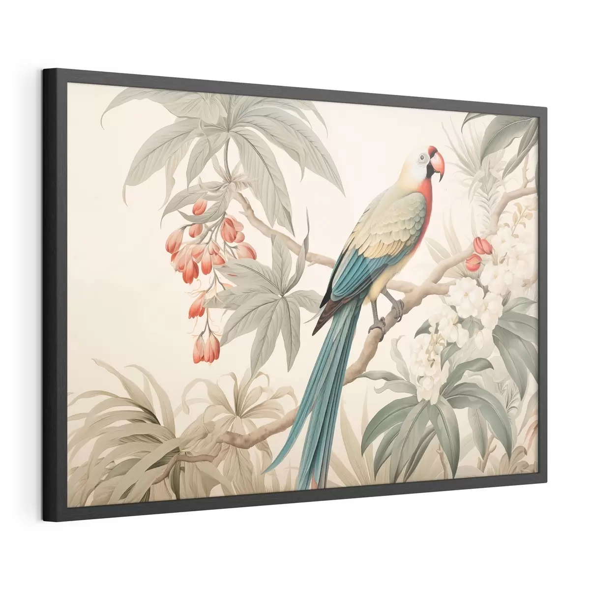 Plakat Troopiline papagoi õitsval oksal f51094