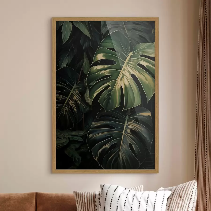 Fototapeedid Läikivad monstera lehed pimedates troopikates f51091