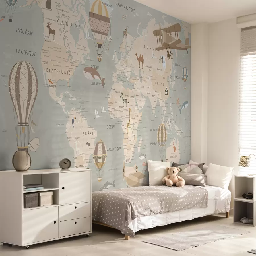 Fototapeedid Laste maailmakaart, lennukid ja õhupallid u79995