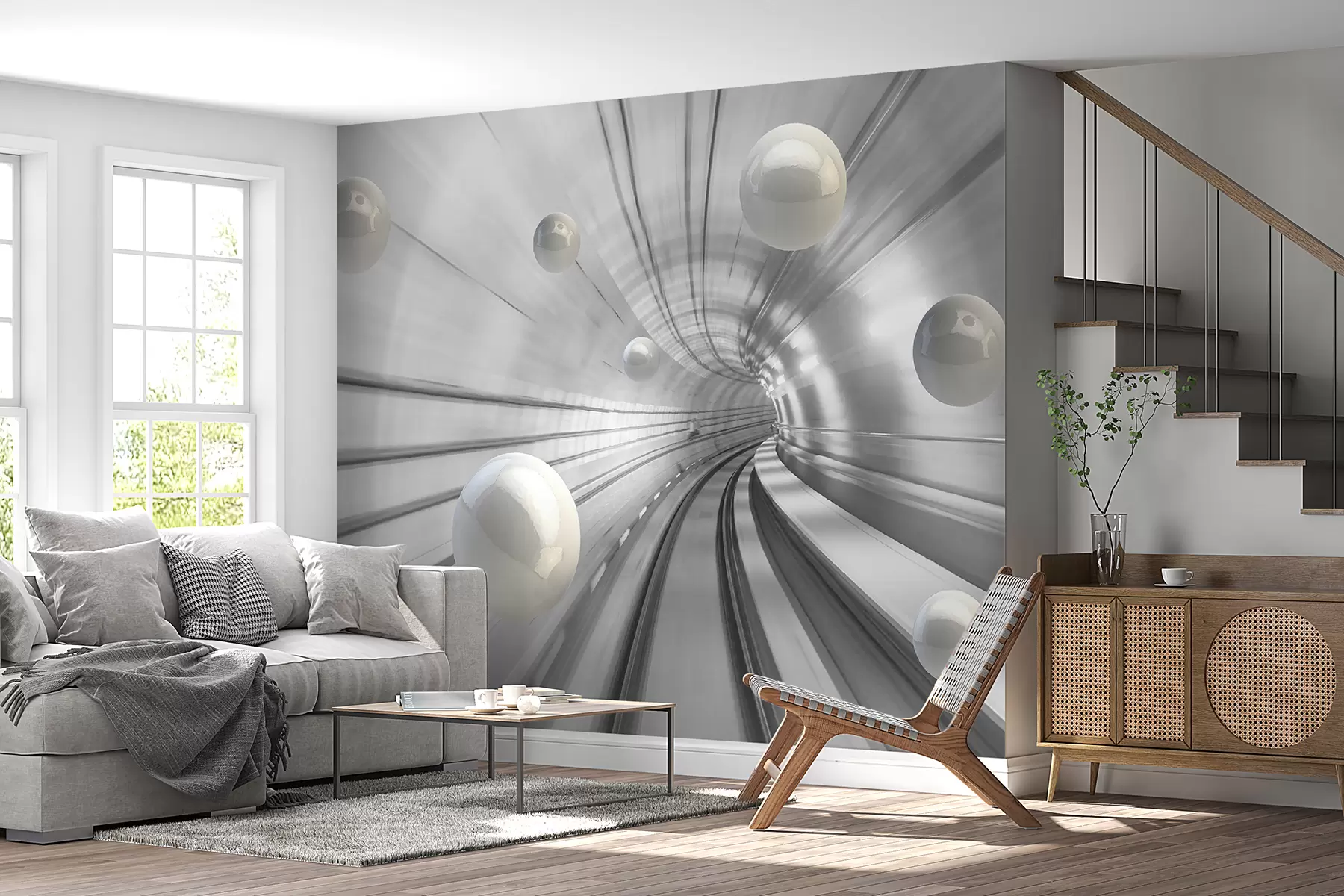 Fototapeedid Läikivate sfääridega tunnel u17532