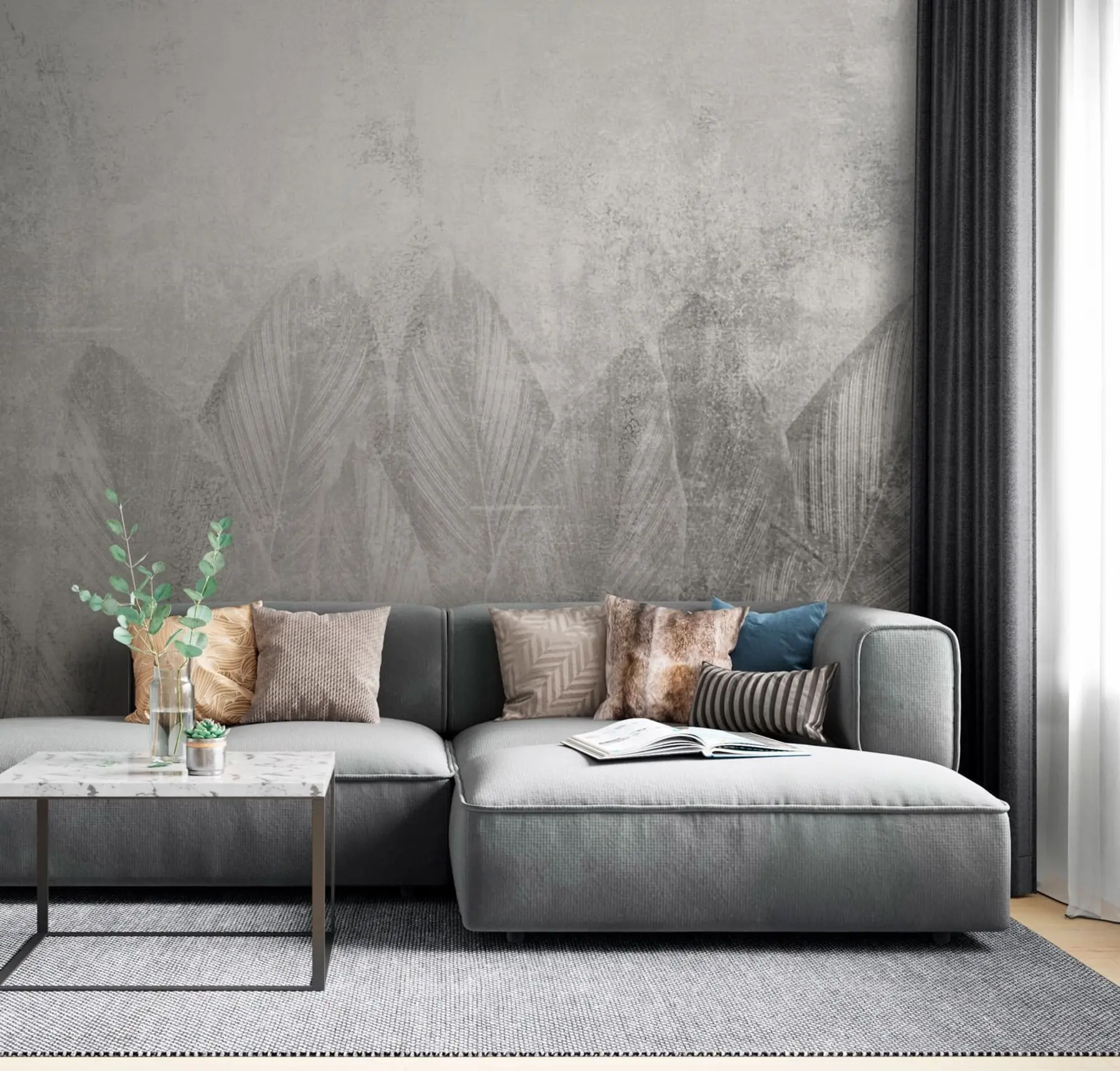 Fototapeedid Moodne dekoorpalmilehed betooni taustal u73876