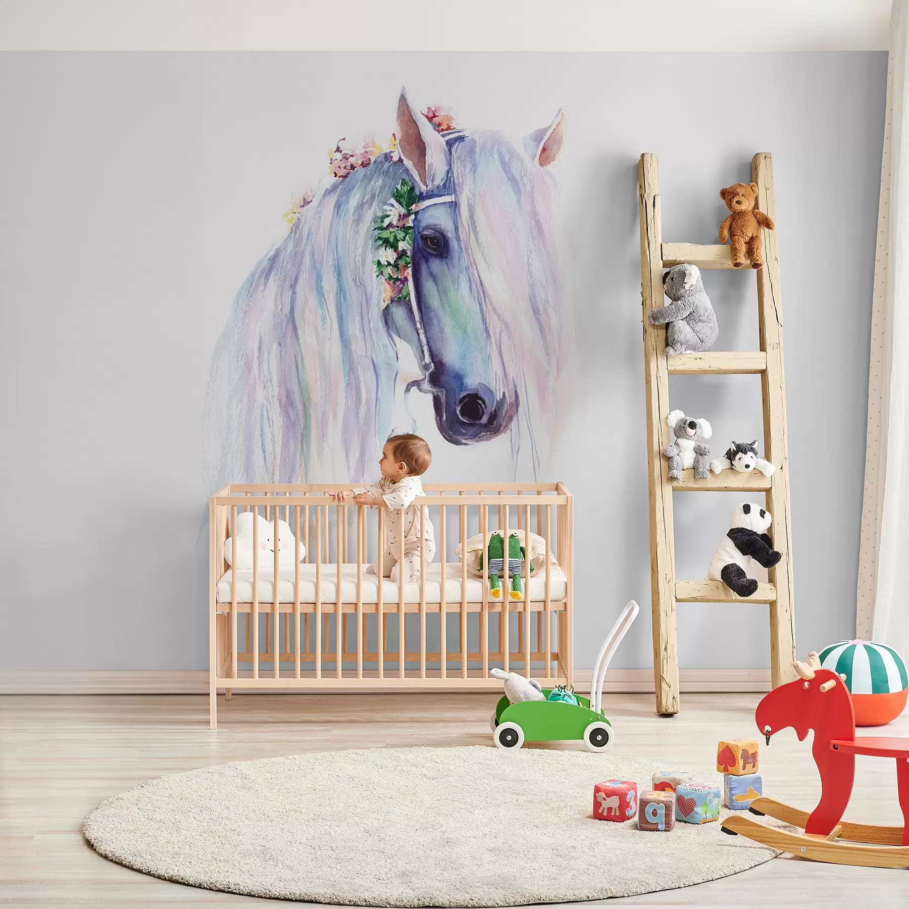 Pilt Sinine hobune lilledega lakas u93591