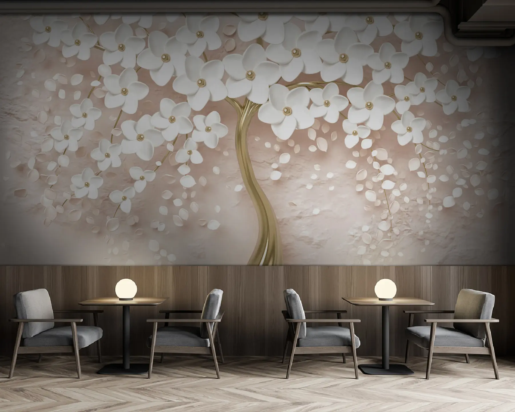 Fototapeedid Suurte roosade toonidega õitega õitseb puu u37065v3