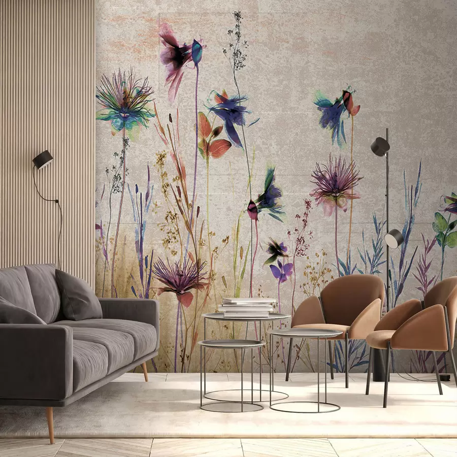 Fototapeedid Ebatavalised kõrged lilled beežil taustal u93672