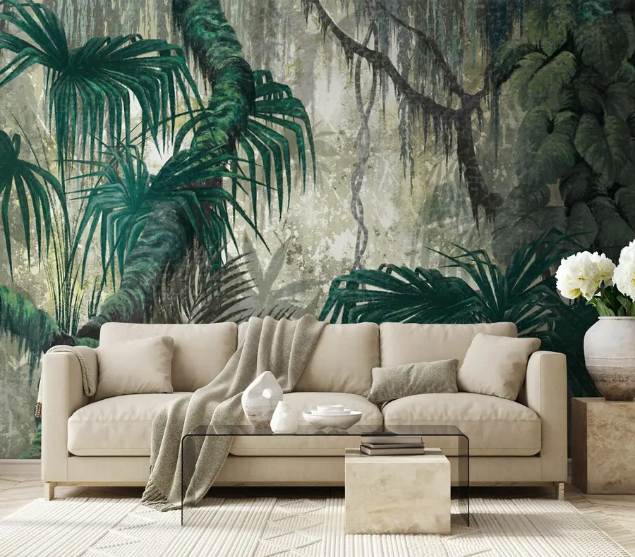 Fototapeedid Troopilised taimed ja puud tekstureeritud taustal u78695