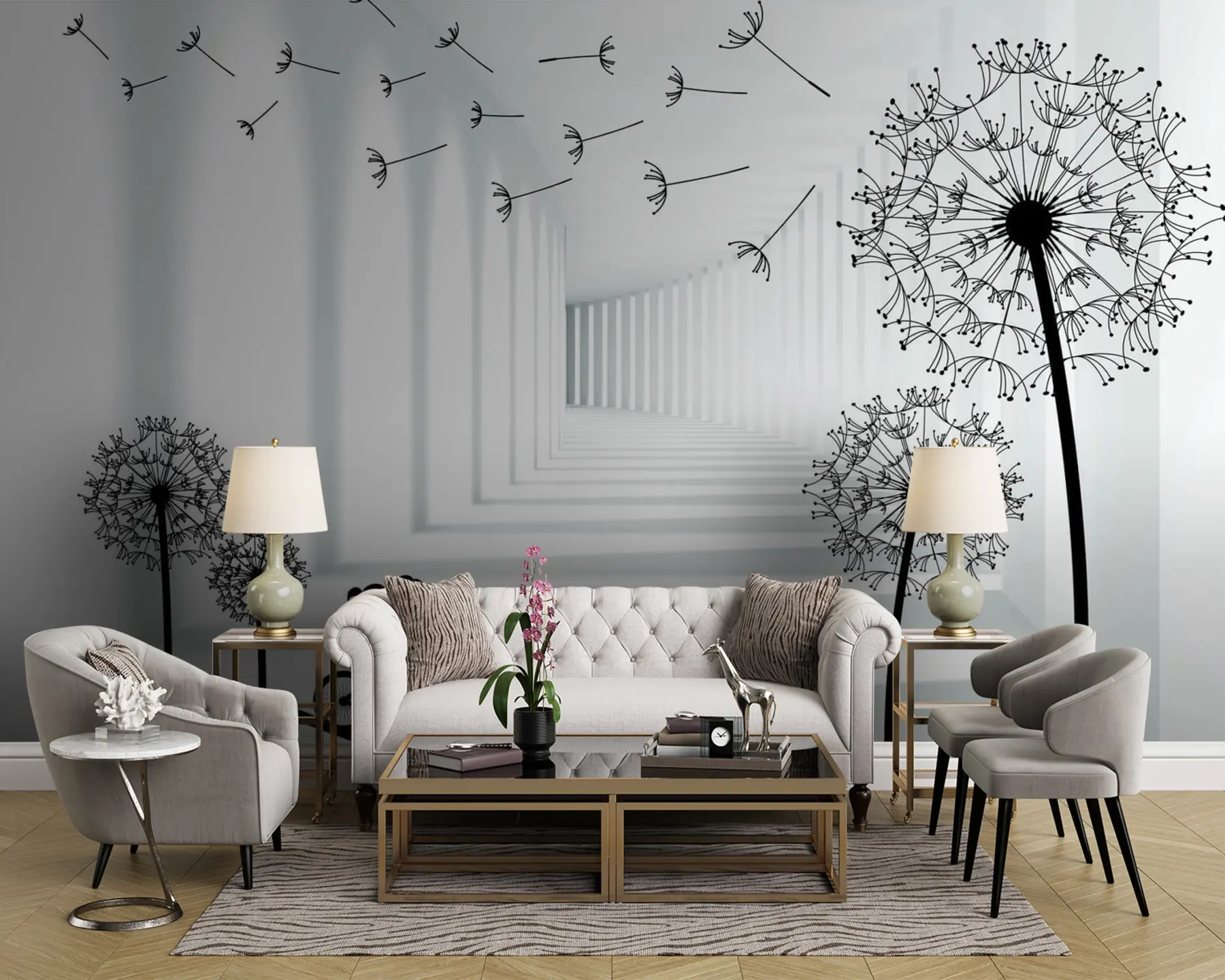 Fototapeedid Võilillede siluetid tunnelis u63551